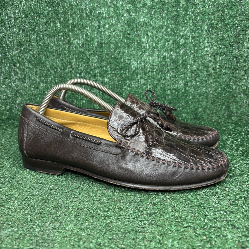 Mezlan Genuine Crocodile Leather Tassel Loafers Luxury Dress Shoes Brown Mens 8M